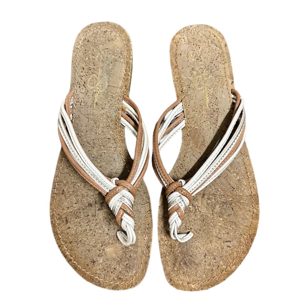 Jessica Simpson size 10 tan and cream flat flip flop sandals